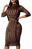 Women Sexy Dresses Bodycon Church 3&sol;4 Sleeve African Print Pencil Party Office Dress Work with Split