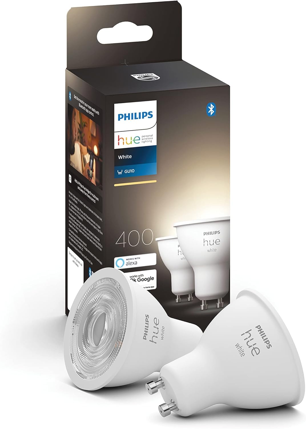 Philips Hue White, ampoules LED Connectées GU10, Compatible Bluetooth, pack de 2 & Hue Dim Switch Télécommande nomade variateur de lumière V2