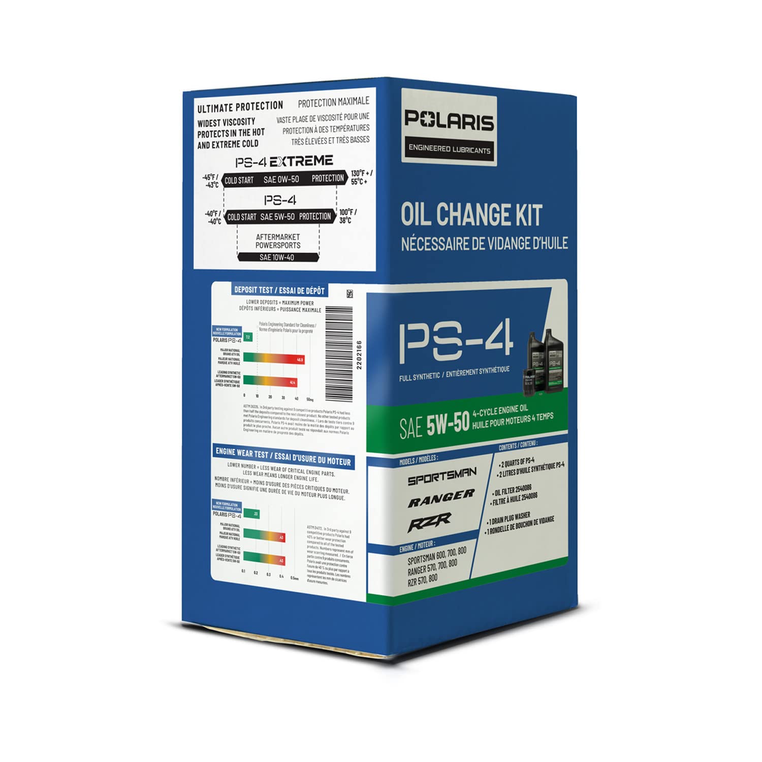 Polaris PS4 Oil Change Kit for Specific RANGER, RZR, Sportsman, ACE 570 Models With 4 Stroke Engine, Includes 2 Quarts of PS-4 5W-50 Full Synthetic Oil, 1 Oil Filter, 1 Washer, UTV SxS ATV - 2202166