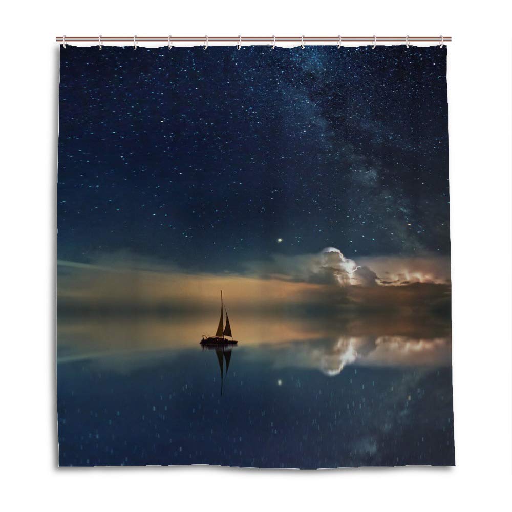 Rideau de douche tissu océan imperméable bleu motif mer 168x183 cm