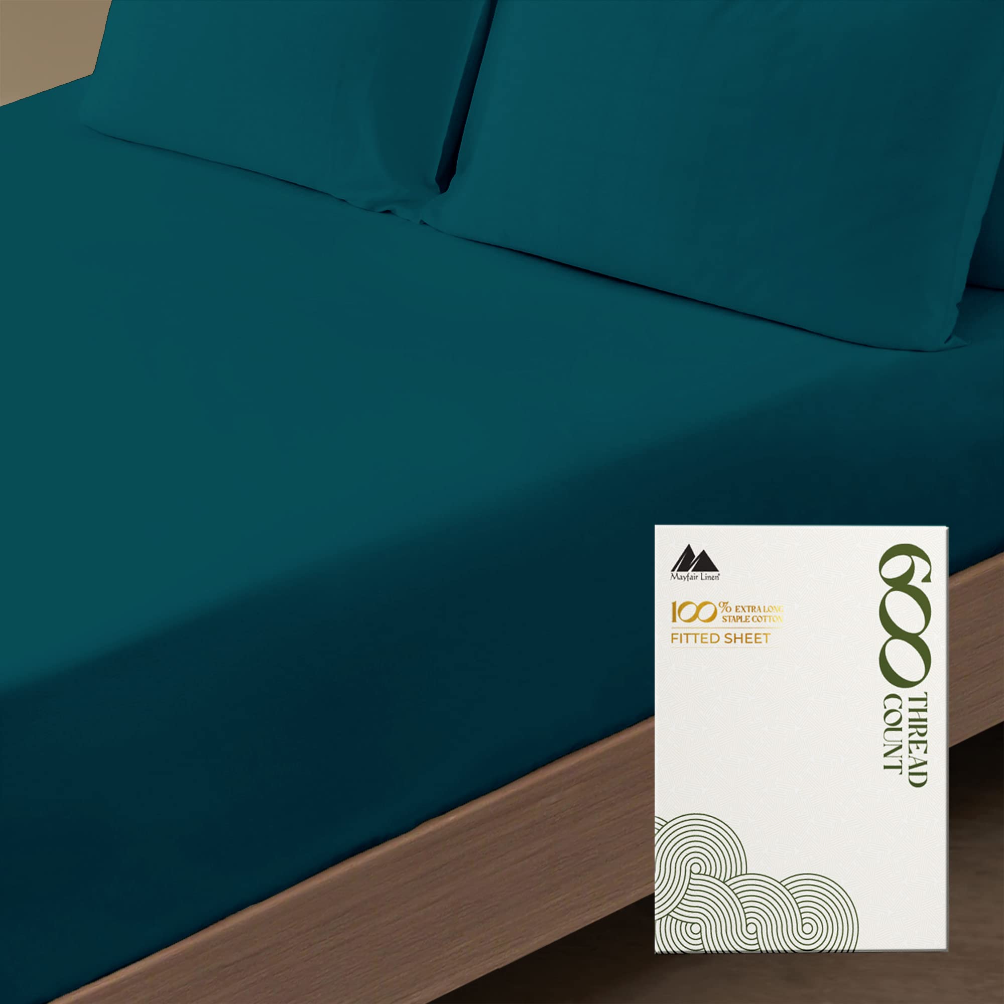 Mayfair Linen100% Egyptian Cotton King Fitted Sheet Only - 600 Thread Count Fitted Sheet King Size, Luxuriously Soft, Cooling 16" Deep Pocket Bottom Sheets, Sateen Weave, Hotel Quality - Teal