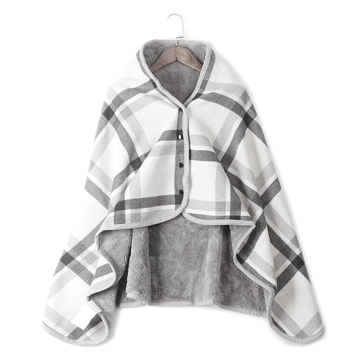 Poncho de franela con botones para mujer, manta acogedora a cuadros hasta la rodilla, manta portátil estilo bufanda de felpa para cama, sofá, oficina y viajes