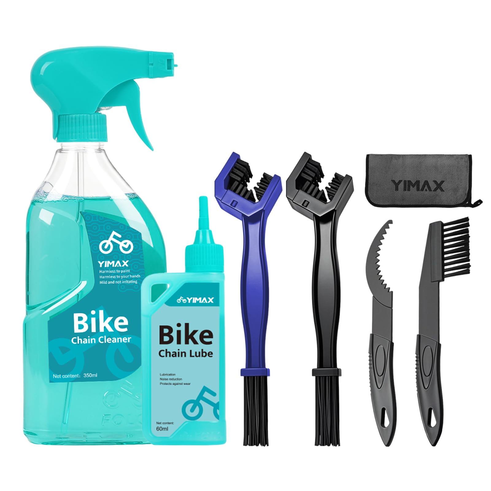Bike Cleaner, Bicycle Cleaning Kit, YIMAX 7 in 1 Bicycle Cleaner Kit 350ml Cleaning Spray, 60ml Chain Lube and Brushes, Suitable for All Types of Bicycle.