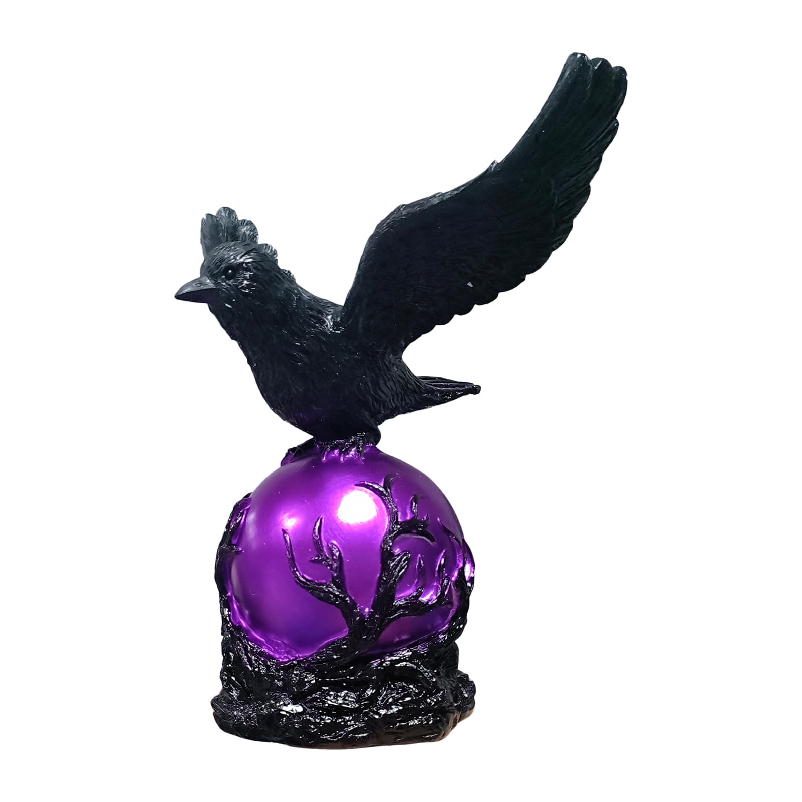 Gotycka LED Raven – oświetlenie otoczenia na półkę nocną | energooszczędna dioda LED z regulowaną jasnością, czarna konstrukcja z żywicy, idealna do wystroju domu, imprez tematycznych 24 x 22 cm