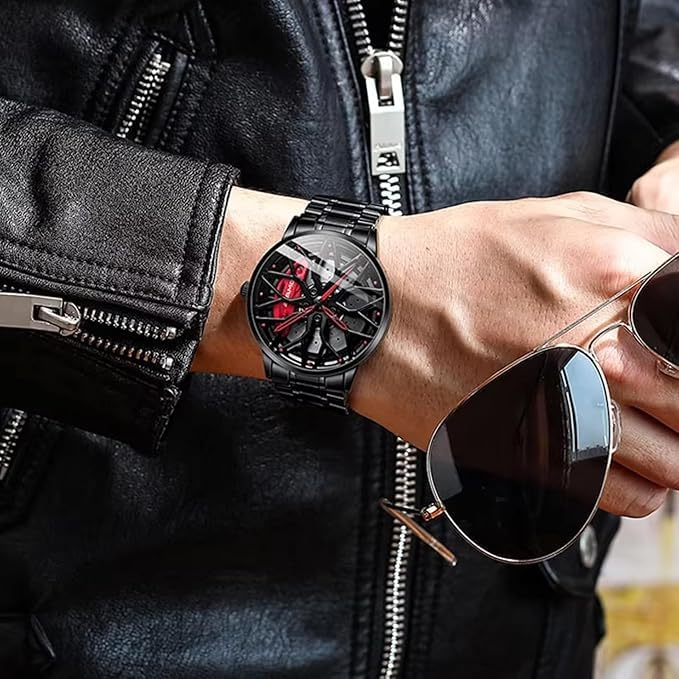 Image of Men's Sport Quartz Watch Car Wheel Multicolour Dial Wheel Dial 360 Rotating Casual Fashion Stainless Steel Alloy Mens &Boy's Luxury Metal Gift Creative Watch