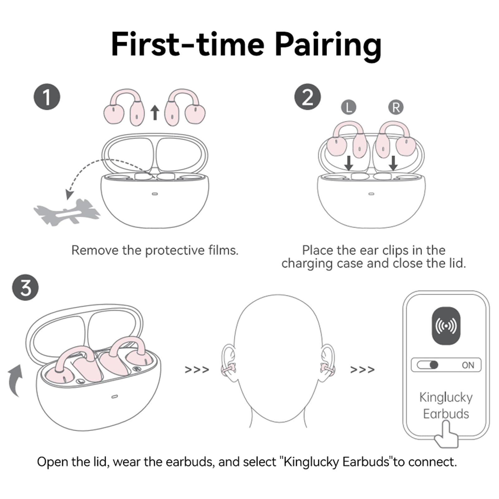 Kinglucky ClipFree Open-Ear Headphones with Butterfly Earrings, Ultra-Comfort & Snug Fit Clip On Earbuds, 50H Playtime Bluetooth 6.0 Wireless Headphones for Women Valentine's Day Gifts (Rose Gold)