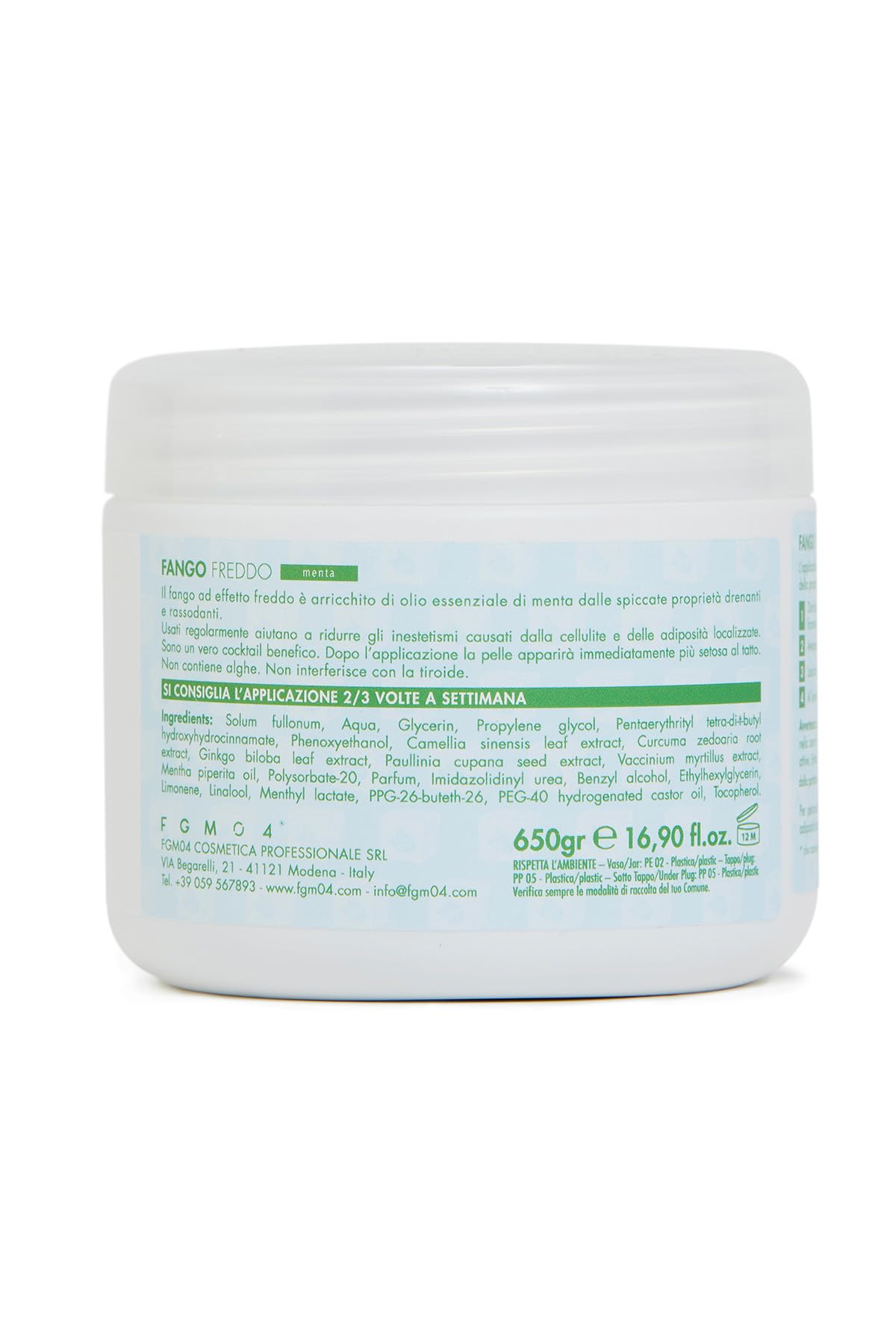 FGM04 Cosmetica Professionale - Fango freddo Menta - Azione anticellulite snellisce e rimodella - pelle luminosa e compatta - 1 Confezione da 650 gr