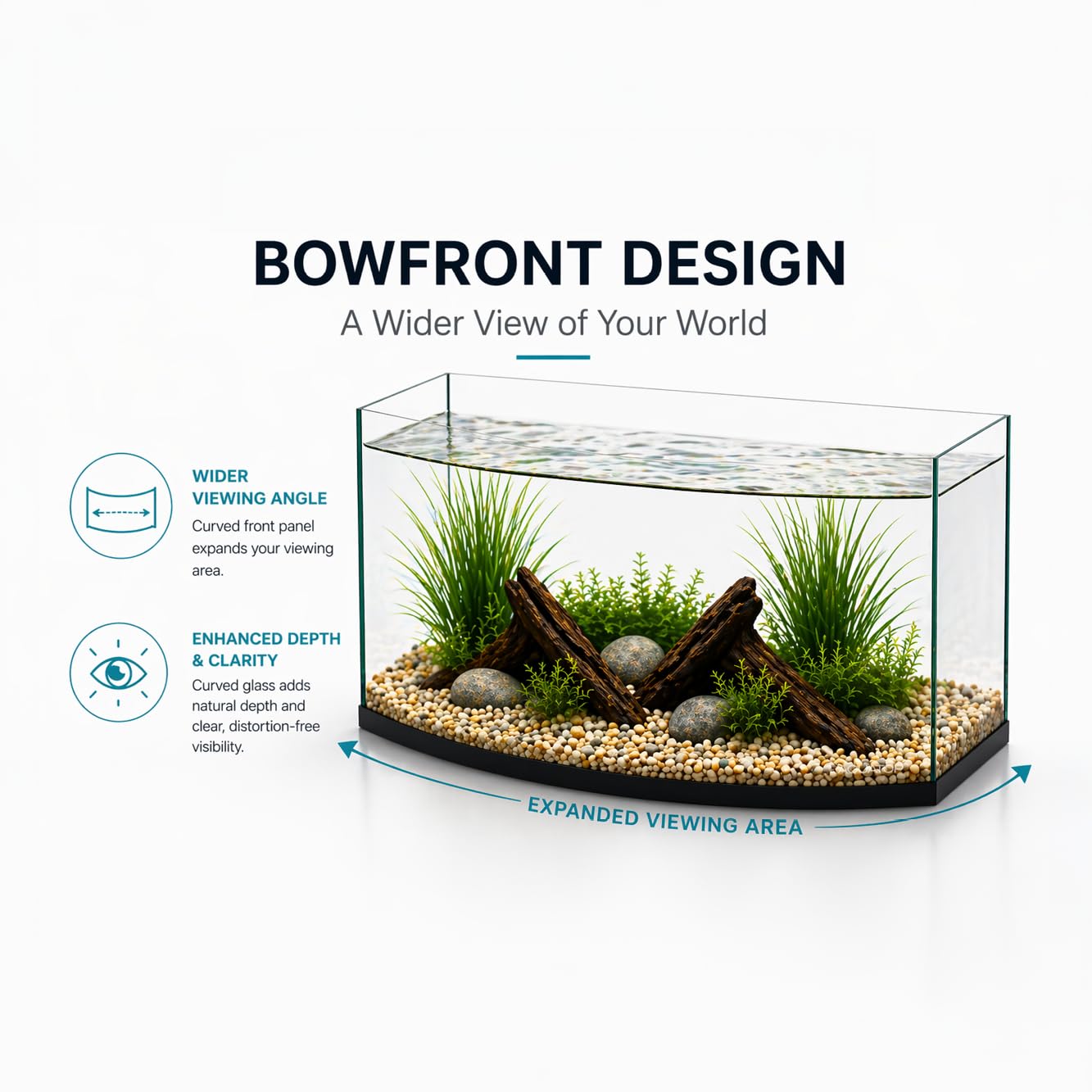 Aquatop EuroStyle ES-12 Aquarium Bowfront de 10 litres – Nano aquarium en verre semi-circulaire, sans danger pour l'eau douce et l'eau salée, aquariums de bureau, aquarium panoramique