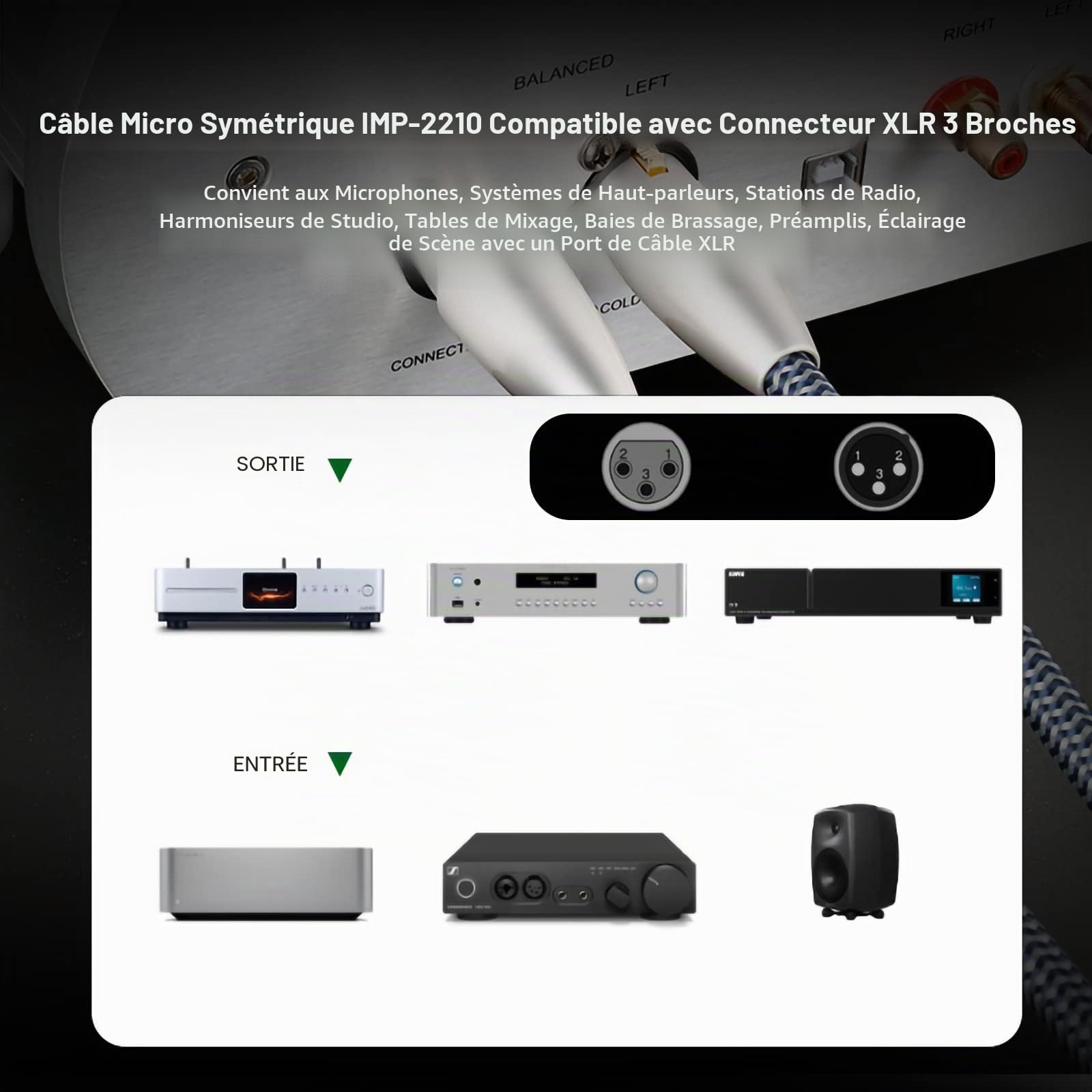 Impeto Câble XLR OCC Câble Audio XLR Mâle-Femelle haute qualité audiophile [1M/2 Pièces] pour Décodage CD Haut-parleurs Moniteur Amplificateur Avant et Arrière 1 m