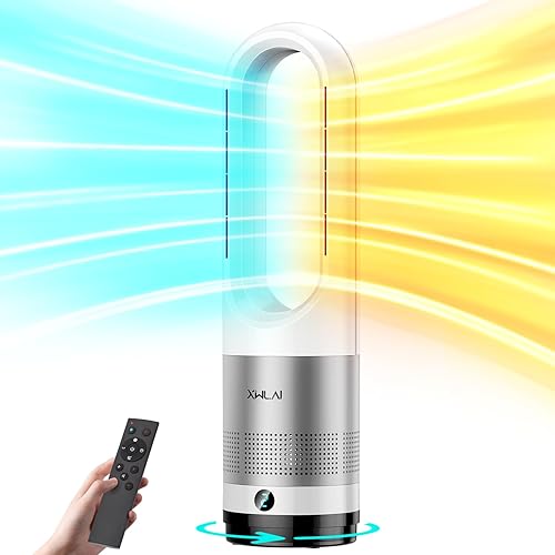 Miniatura 1 de Combo de calentador y ventilador sin aspas, ventilador de torre de 22 pulgadas con control remoto, protección contra sobrecalentamiento y vuelco,