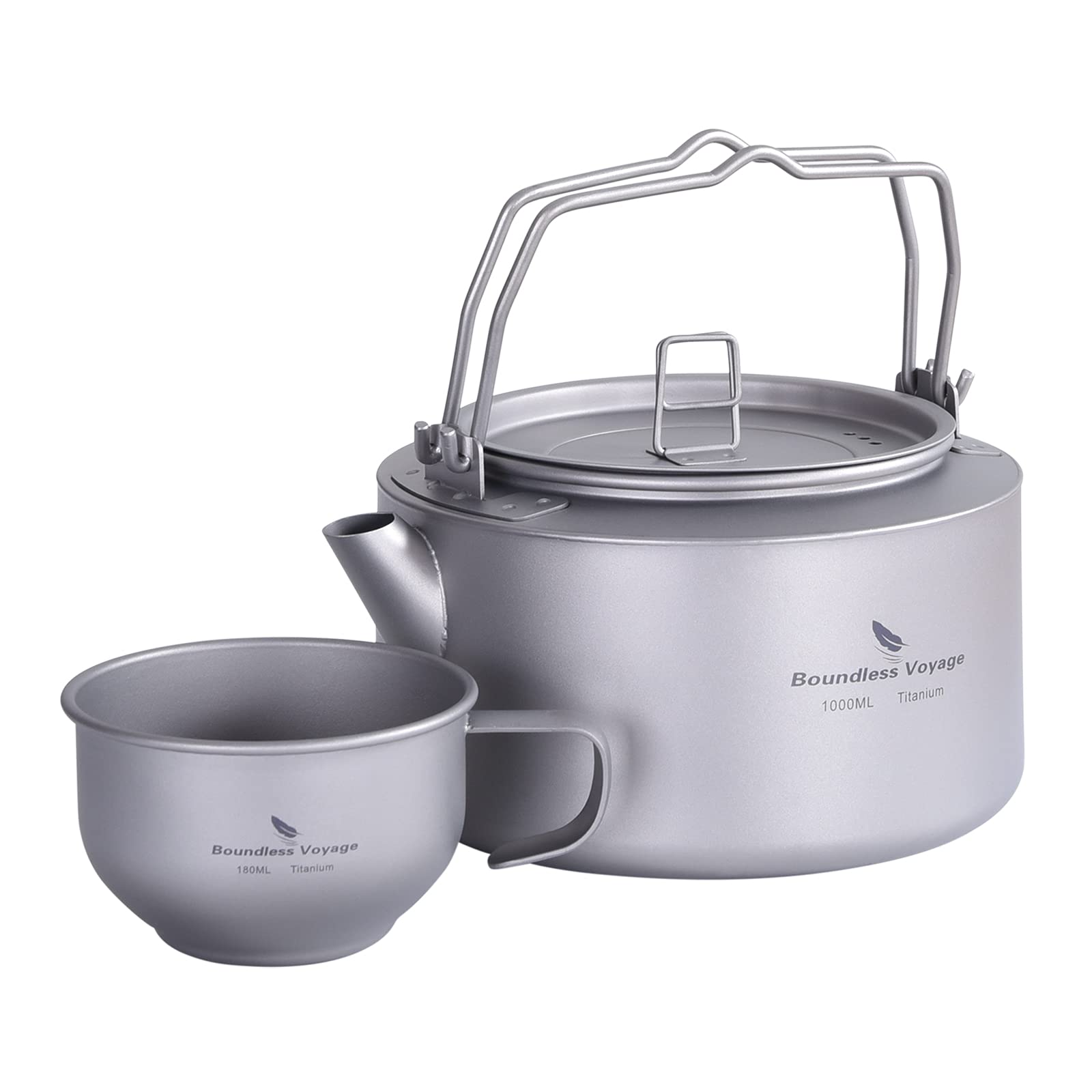 Boundless Voyage 1L Camping Titan Wasserkocher mit Klappgriff Filter Große Kapazität Topf Kochen Outdoor Kochset Töpfe Ti3098D