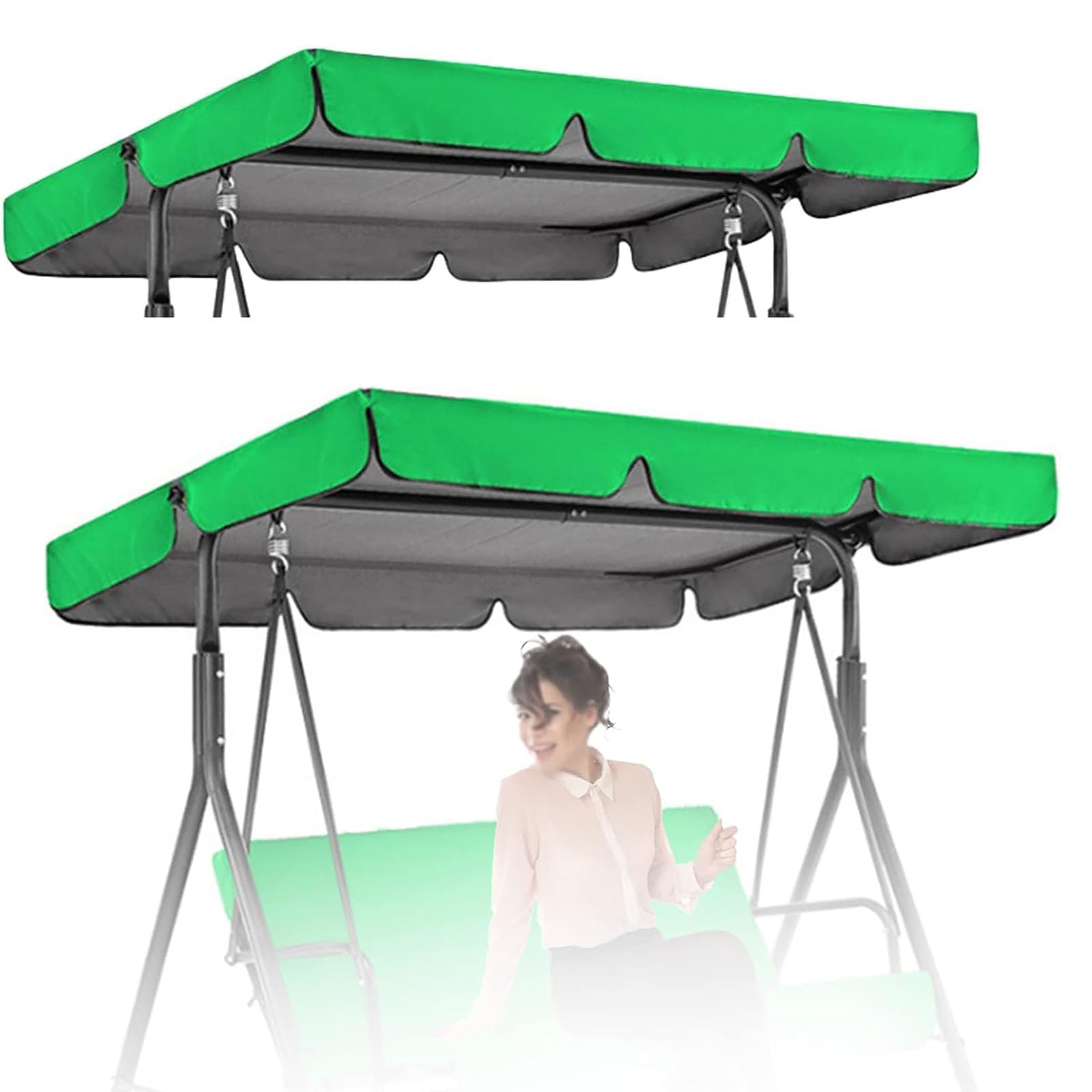 MXCZFC Swing Chair Canopy Replacement, 3 Seater Garden Swing Canopy Replacement Waterproof Windproof Anti-UV Heavy Duty Rip Proof Swing Seat Canopies Covers Garden Hammock Top Cover(195*125cm),Green