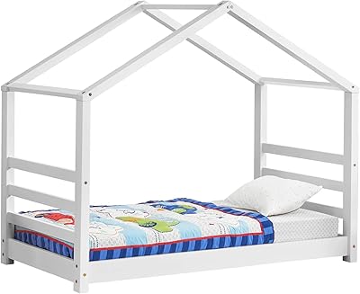 [en.casa] Letto per Bambino a Forma di Casetta 80 x 160 cm Lettino di Design Struttura in Legno - Bianco