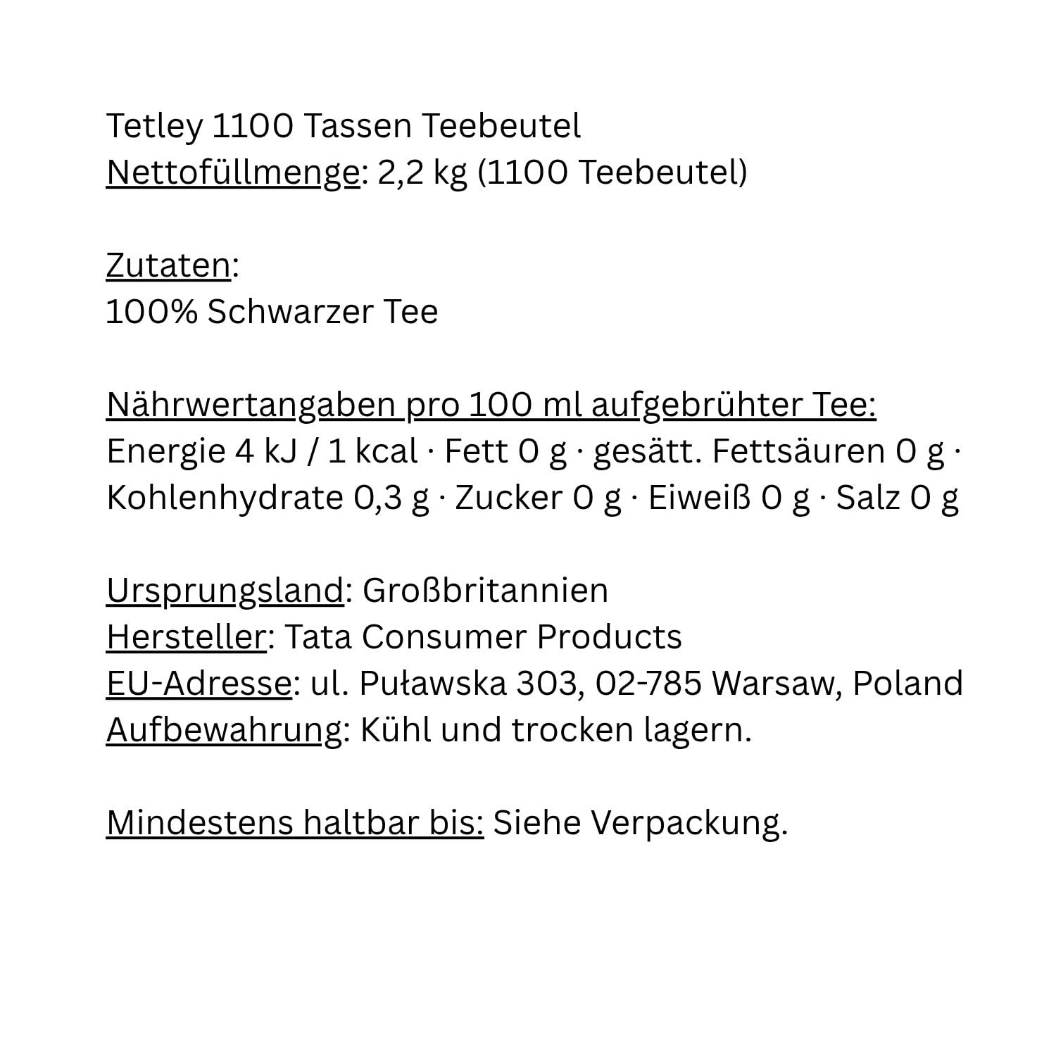 Tetley 1100 Tassen Teebeutel - 2.5 kg