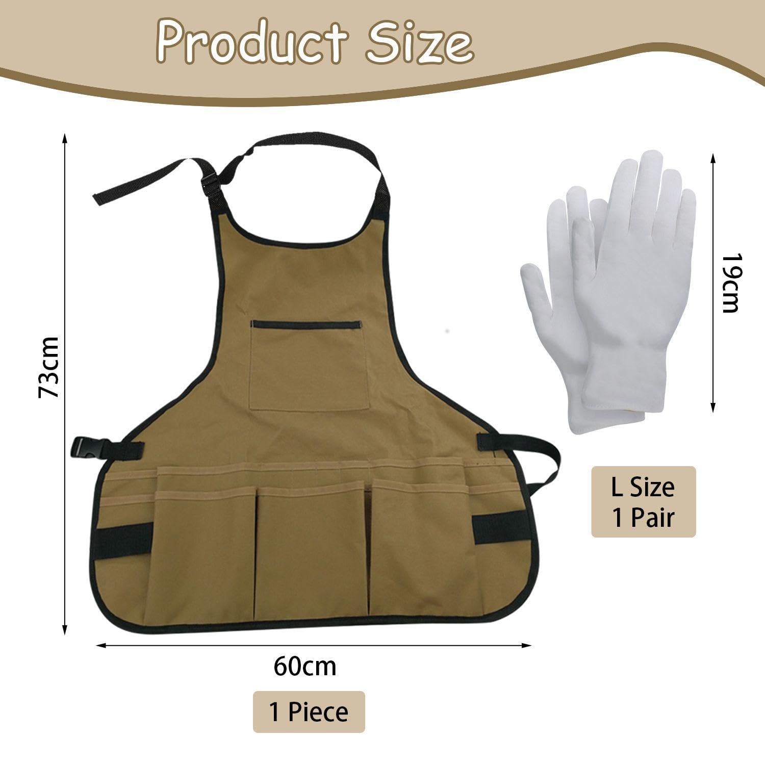 1 Delantal Para Almacenamiento De Jardín Y 1 Par De Guantes Protectores, Delantal De Trabajo, Delantal Impermeable, Delantal Resistente Al Desgaste, Accesorios De Jardinería