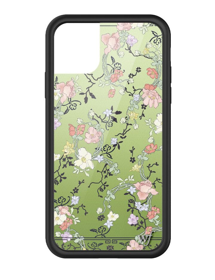 Wildflower Cases - Gallery Girlie Green Case, Compatible with Apple iPhone 11 | Green, Pink, Vines, Floral, Cute - Protective Black Bumper, 4ft Drop Test Certified, Women Owned Small Business