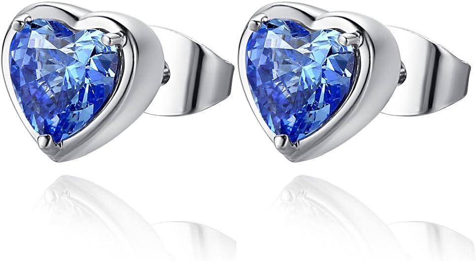 Titanic Inspired Love Heart of the Ocean 18K White Gold Plated Heart Shape Cubic Zirconia Stud Earrings for Women & Girl