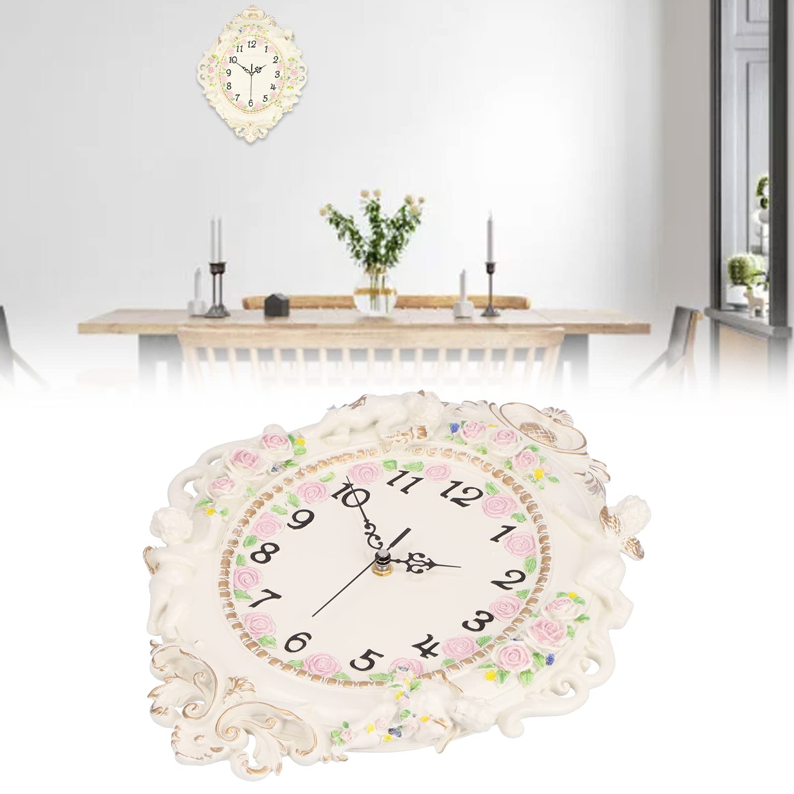 Wanduhr, Elegante, Stumme Wanduhr Im Europäischen Stil für Wohnzimmer, Büro, Kunstharz, 39 X 31,5 cm