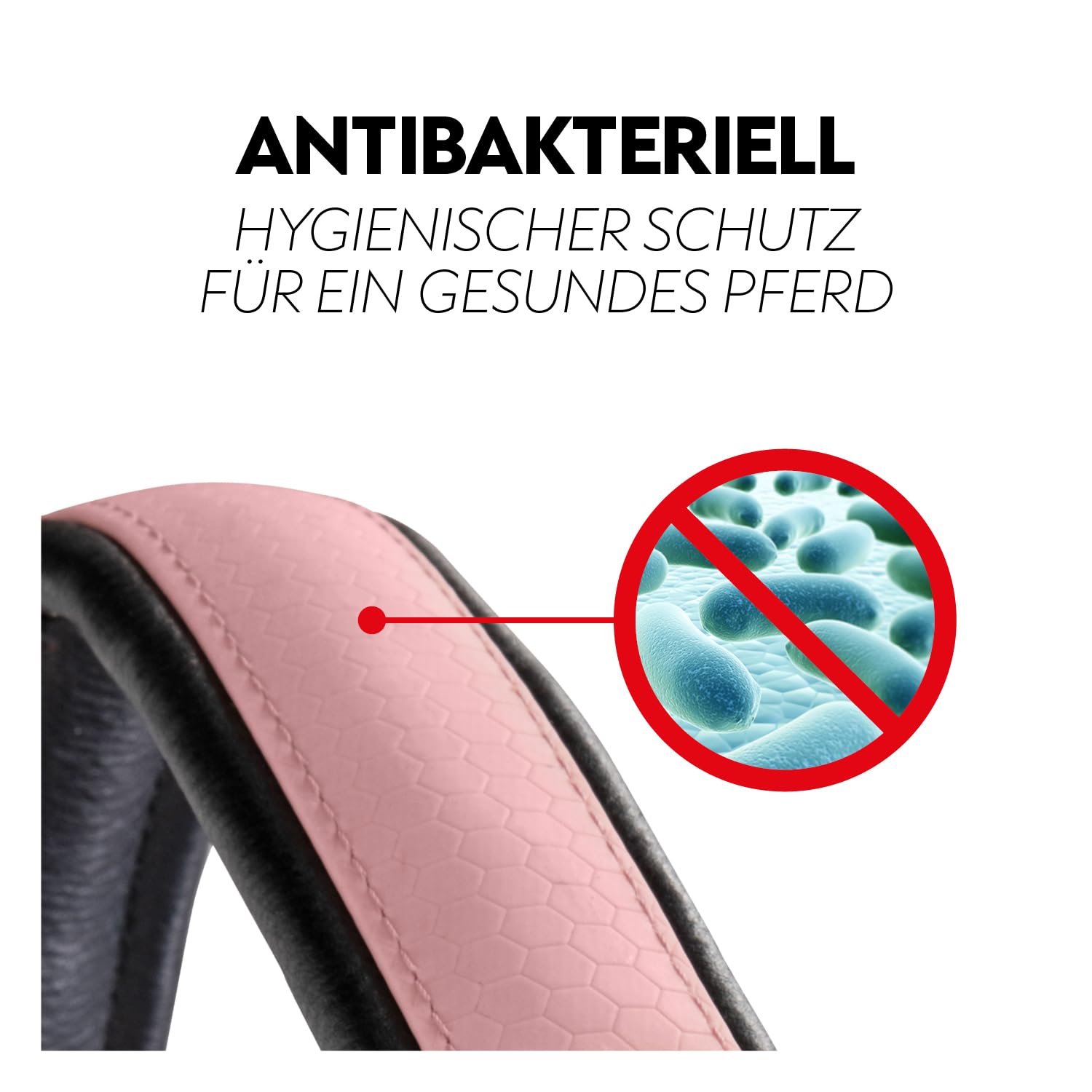 SUNRIDE Biothane Halfter für Pferde - mit Strick - UV-Beständig - anatomisch, verstellbar - extra Polsterung - Nachhaltig & Vegan - antibakteriell - wasserabweisend - rostfrei (rosa, Pony)