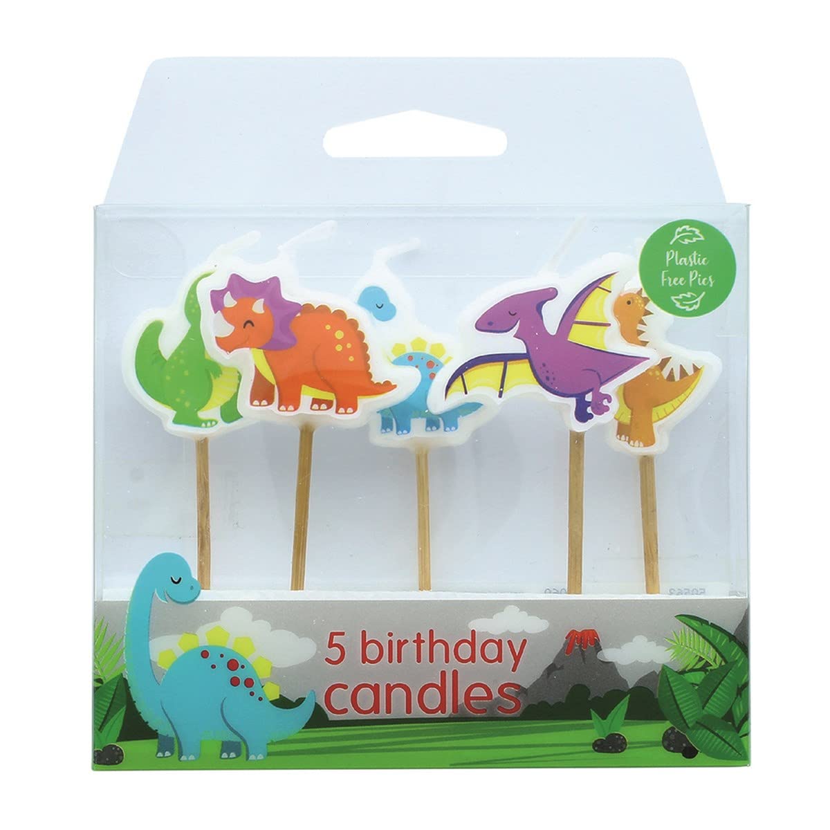 Baked with Love Dinosaur Cake Candles, Pack of 5, 70 mm