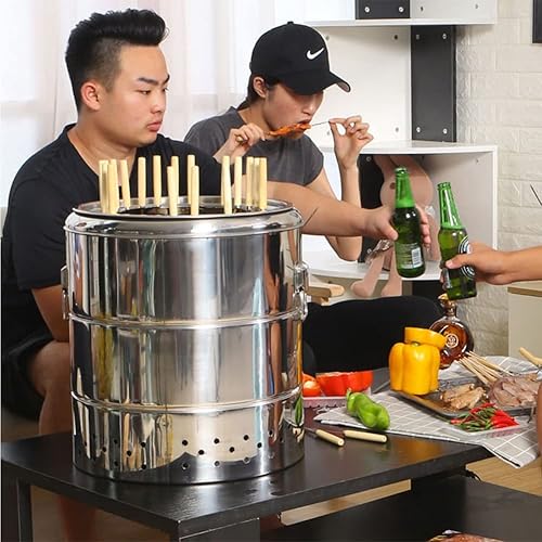 Miniatura 8 de Estufa colgante de parrilla sin humo, herramienta de parrilla estofada de carbón, barril redondo para barbacoa doméstica en interiores y exteriores,