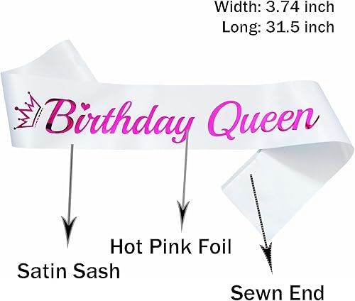 Miniatura 8 de Banda de cumpleaños Queen blanca, banda de cumpleaños de papel de aluminio morado para mujer, divertidas decoraciones de fiesta de cumpleaños, ideas