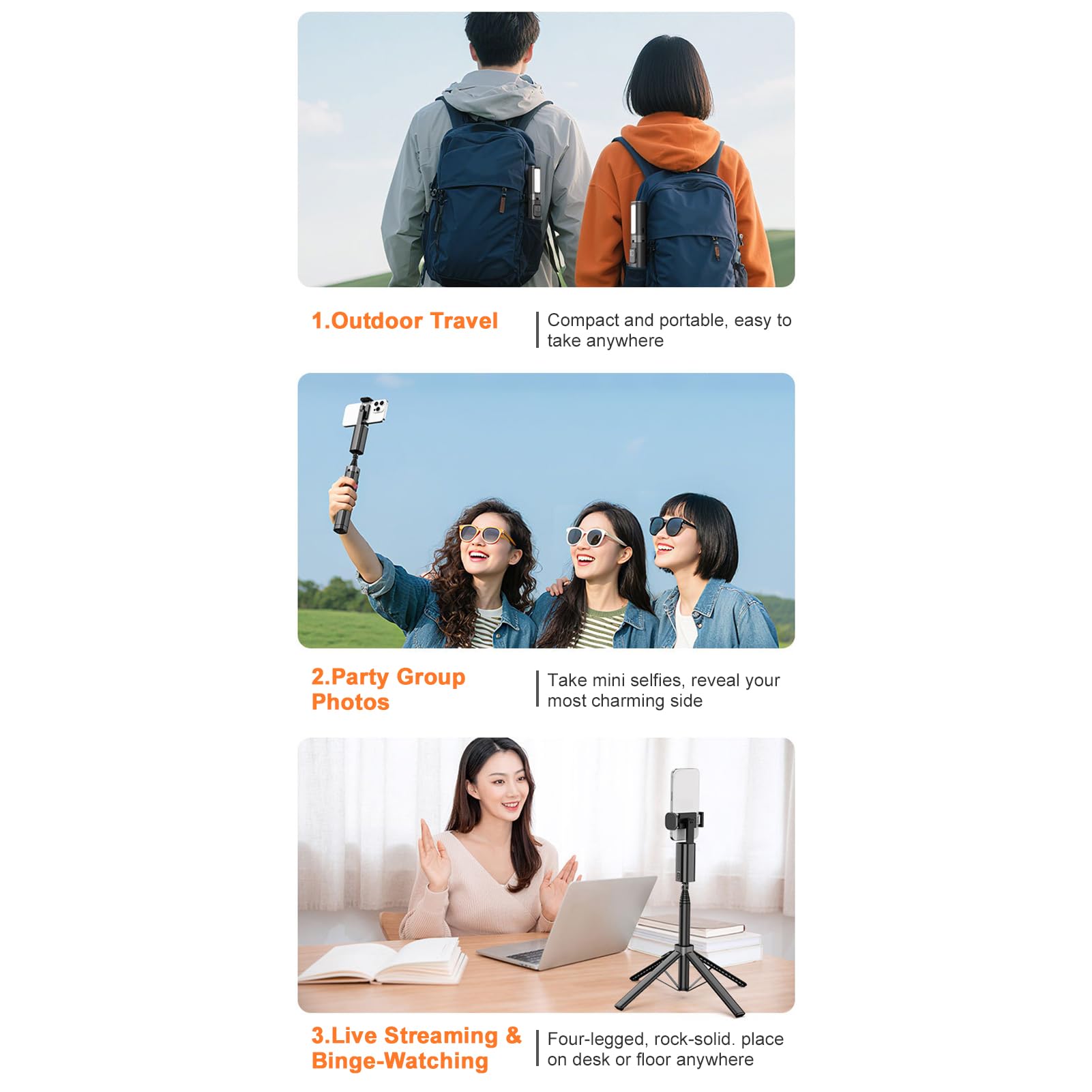 Zunate Treppiede per Selfie a 4 Gambe, Treppiede Portatile per Telefono Estensibile da 31 X 150 Cm con 27 LED di Luce di Riempimento e Telecomando, per Smartphone Registra