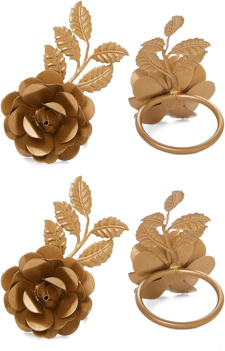 Vibhsa Flower Napkin Rings Set of 4 (Golden Rose)
