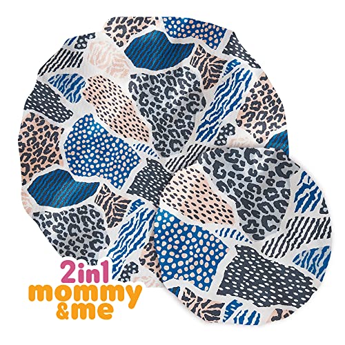 Red by Kiss 2-in-1 Mommy & Me Satin Bonnet Sleep Cap for Adult and Babies, Soft, Stretchy, and Safe, Protects Fragile Hair from Frizz & Breakage, Friction Bald Spots (Animal Prints, 6-18M)