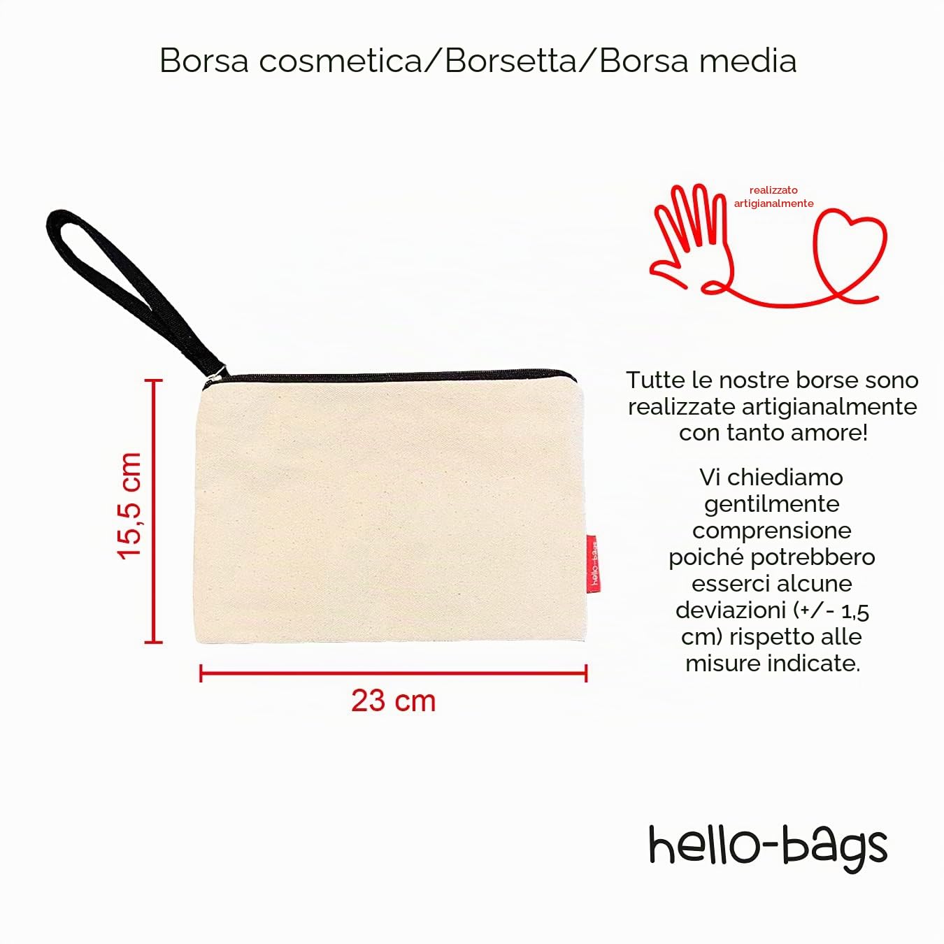 hello-bags Necessaire/pochette. Esterno: 100% cotone. Con cerniera interna e fodera. Include una bella busta regalo kraft. Modello CREDIINTE. Colore: Écru/Nero. Misure: 23 * 15,5 cm.