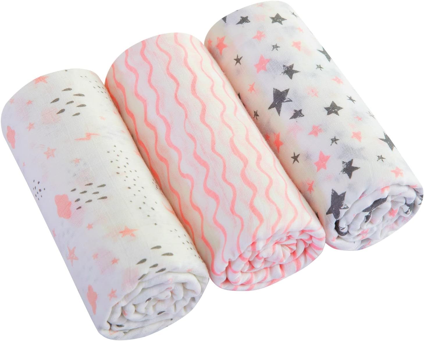 Lumono Muslin Swaddle Blanket 3 Pack, Swaddle Blankets for Newborn,Soft
