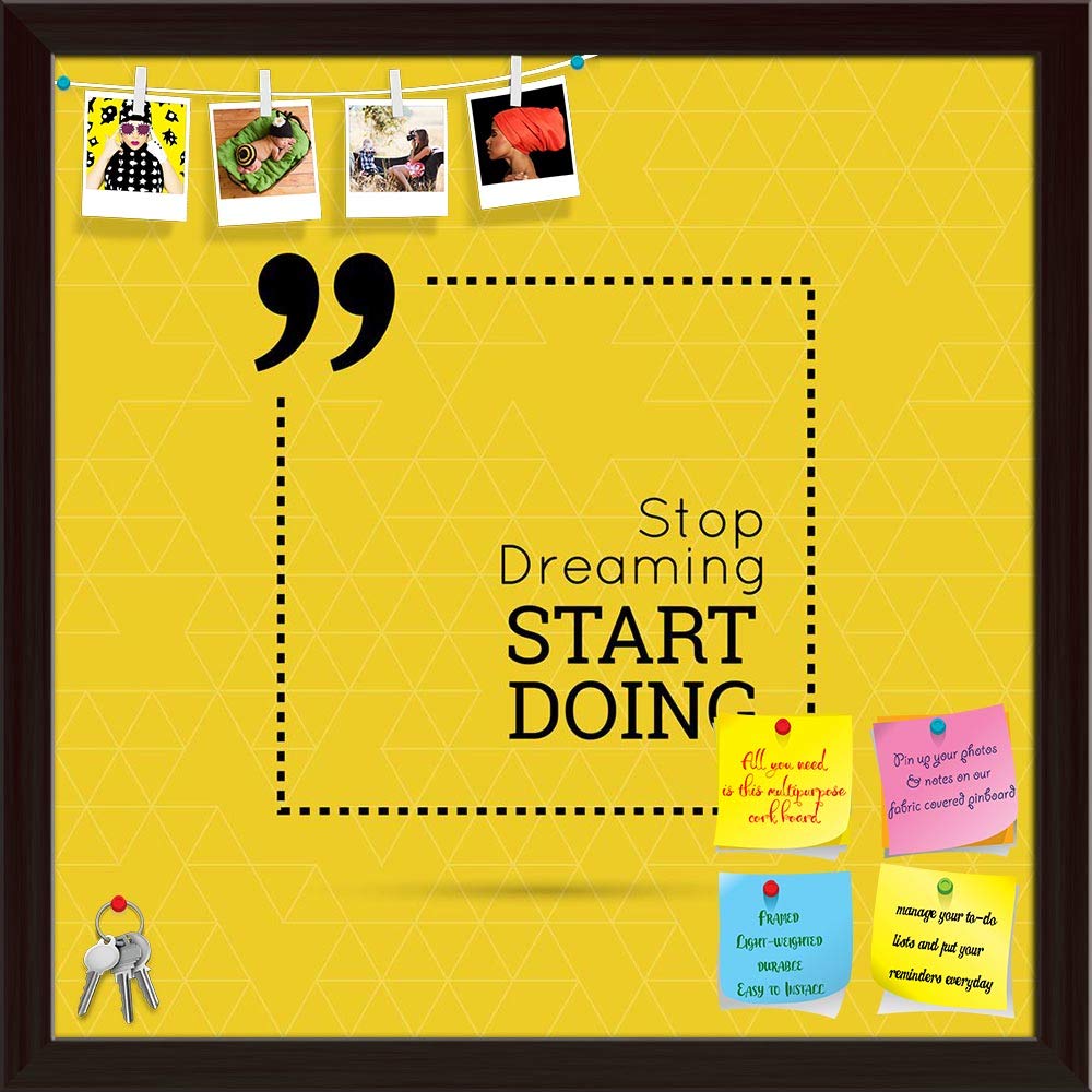 ArtzFolio Stop Dreaming Start Doing D2 | Bulletin Board Notice Pin Board | Vision Soft Board Combo with Thumb Push Pins & Sticky Notes | Dark Brown Frame | 24 x 24 inch (61 x 61 cms)