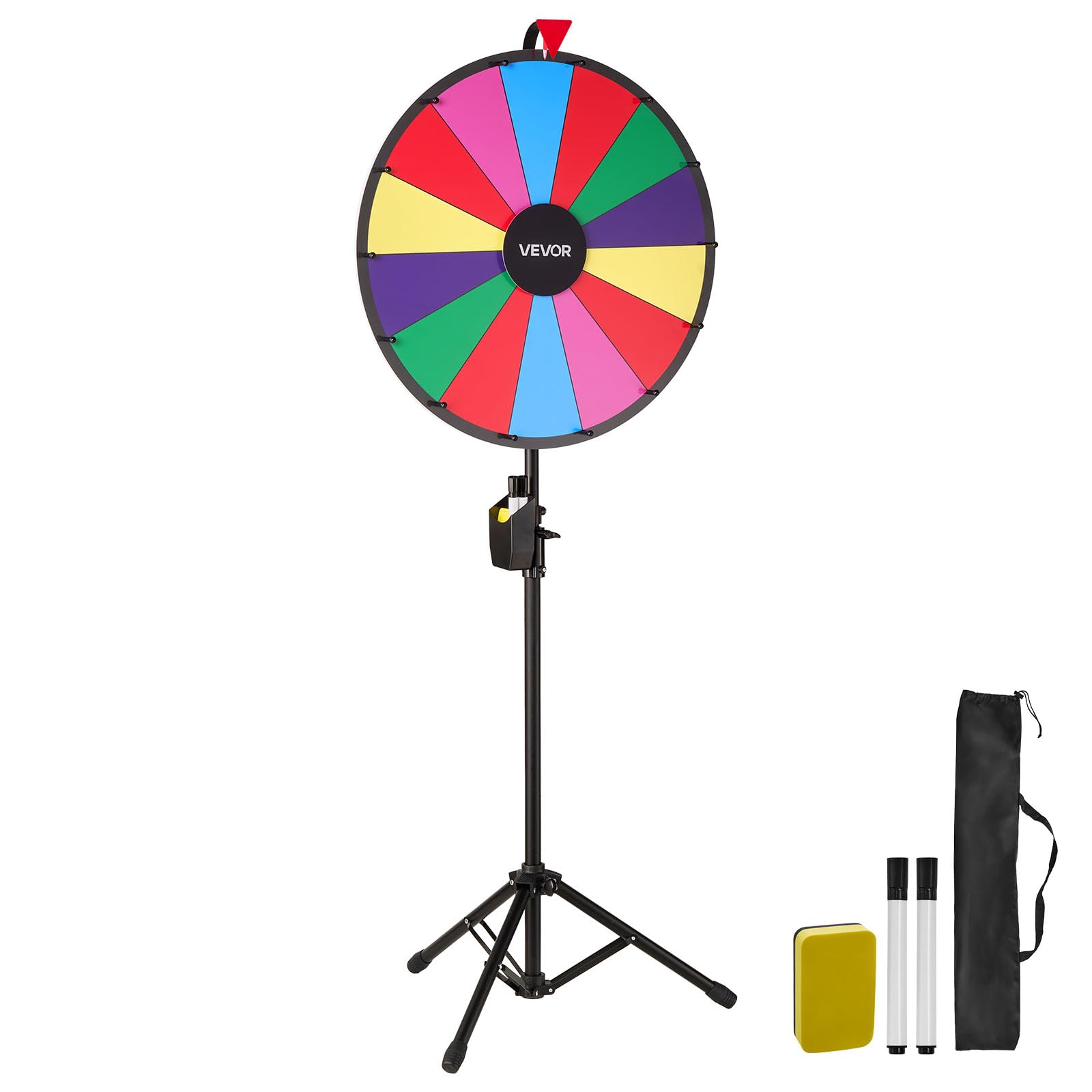 VEVOR Ruota dei Premi Girevole da 610 mm, Ruota Girevole a 14 Slot con Treppiede, Altezza Regolabile, Roulette Win Fortune con Cancellabile a Secco e 2 Pennarelli, 6 Colori, per Feste, Pub, Carnevale