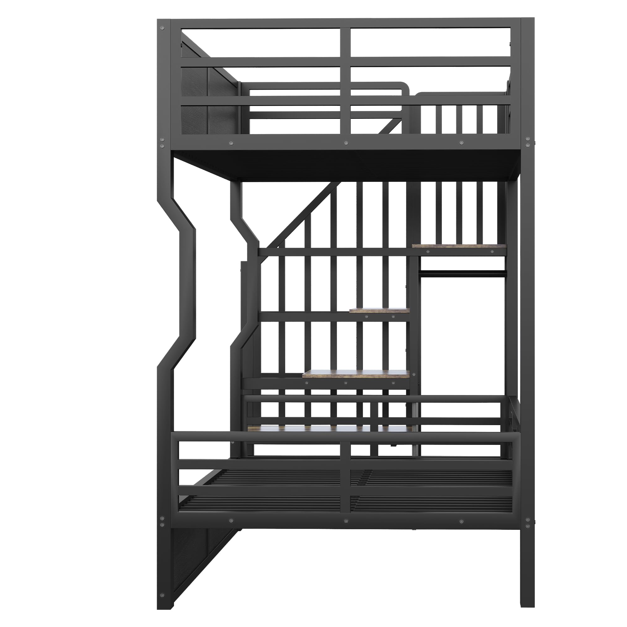 Sapgaks Lit superposé Enfant 90 × 200 cm avec LED,lit Mezzanine 2 Places,lit superposé 2 Places,lit Enfant avec Barriere,lit Double Enfant barrières latérales Hautes,avec Espace de Rangement (Noir-5)