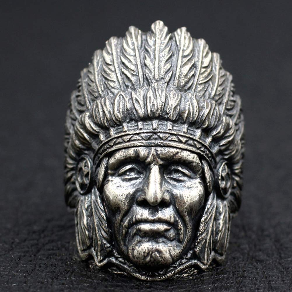 YABEME 925 Sterling Silber Indian Chief Ring, Vintage Tribal Amulett Rock Punk Gothic Schmuck, Männer Coole Geburtstagsfeier Biker Geschenk (Größen 17-28)