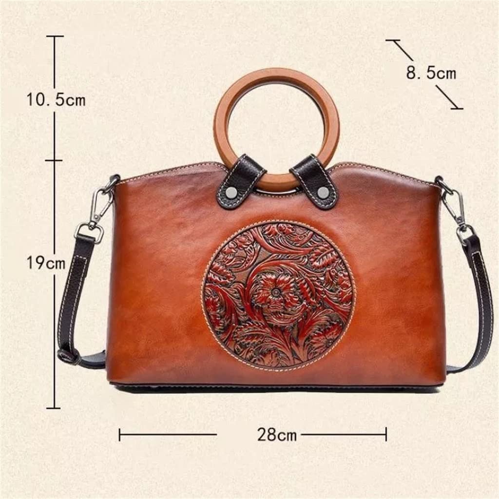 Bolsos de hombro vintage para mujer, bolsos de cuero con relieve a mano