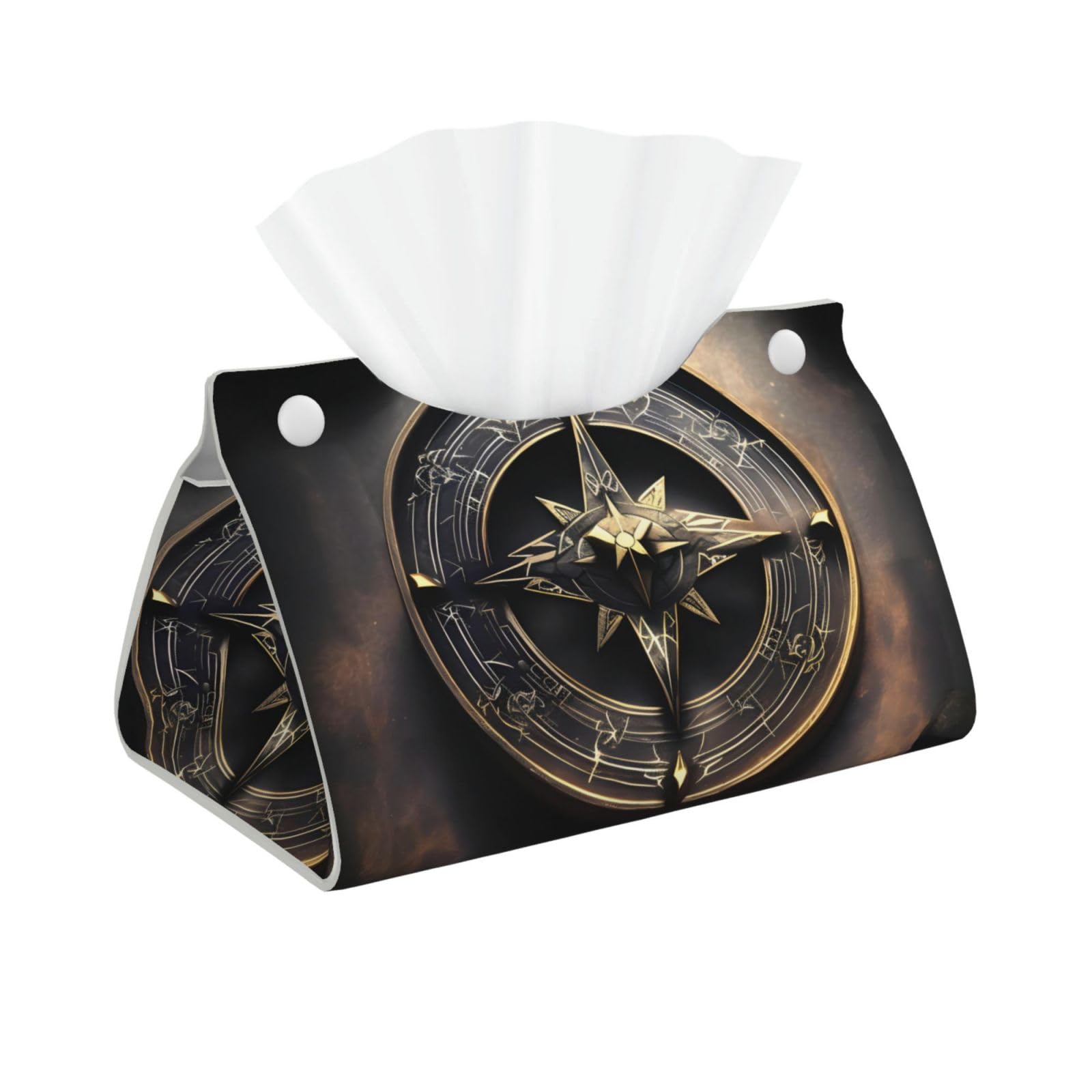 Magical Design Norse Runes Compass Rectangular Leather Tissue Box Cover, Folding Facial Tissue Holder Dispenser for Car