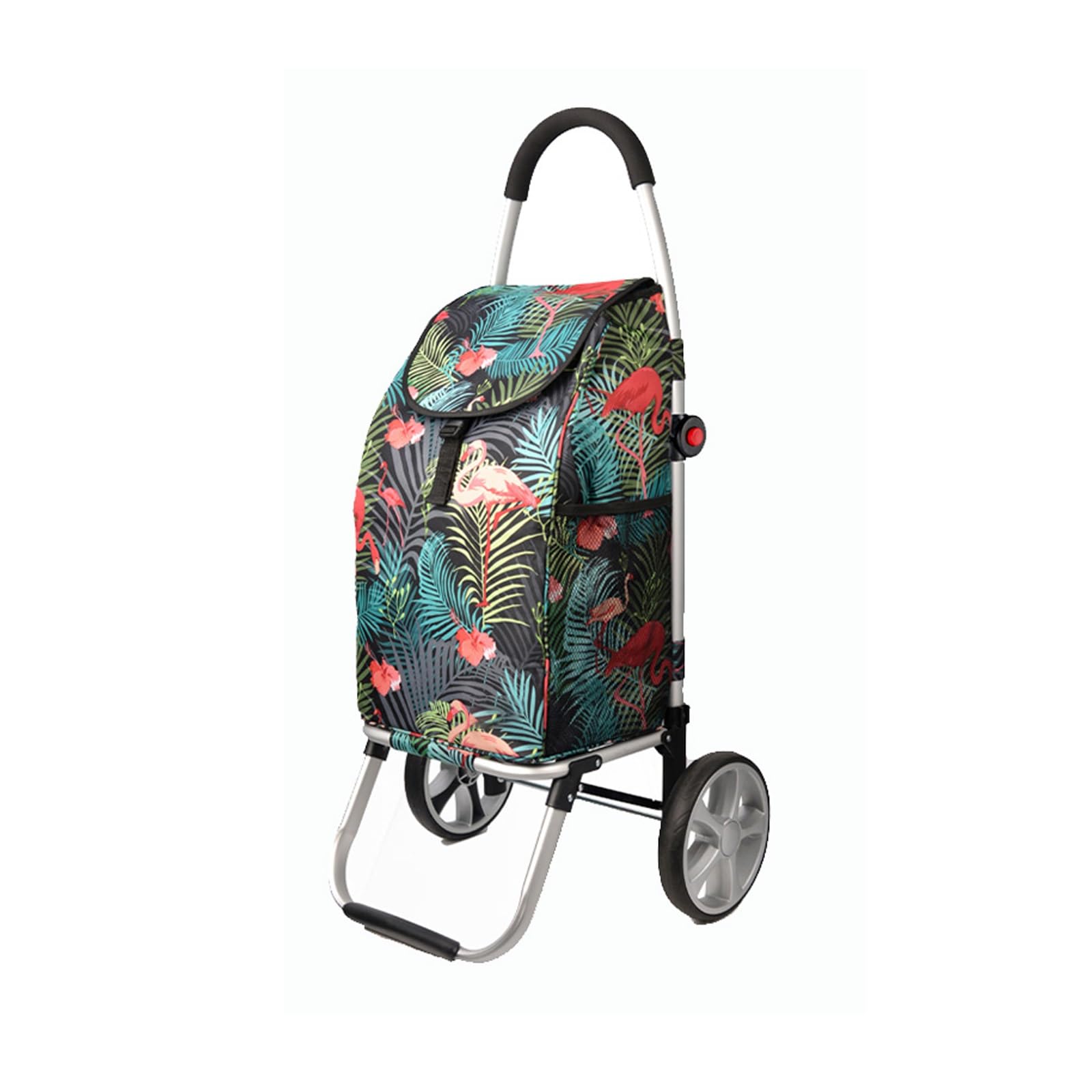 Shopping Cart, Portable Foldable Shopping Cart for Groceries with Wheels and Removable Bag and Rolling Personal Hand Truck(Flamingo)