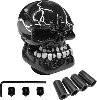 Skull Car Gear Shift Knob, Resin Big Tooth Skull Transmissions Shifting Lever Handle with Adapters, Vehicle Stick Shifter Decoration Accessories for Most Manual Automatic Cars (Black)