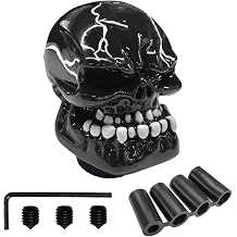 Skull Car Gear Shift Knob, Resin Big Tooth Skull Transmissions Shifting Lever Handle with Adapters, Vehicle Stick Shifter Decoration Accessories for Most Manual Automatic Cars Black
