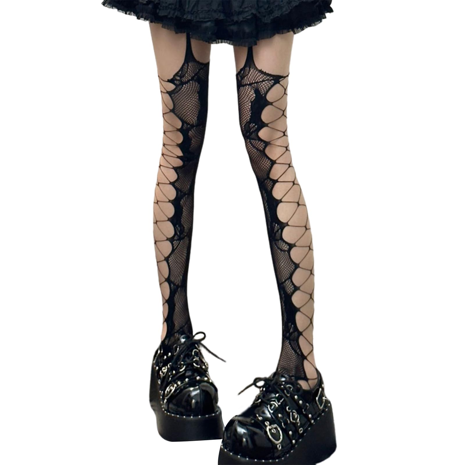 Alloneslife Unisex Black Women Aesthetic Side Hollowed Out Thigh Stockings Tights Rose Flower Patterned Suspender Pantyhose(Black)