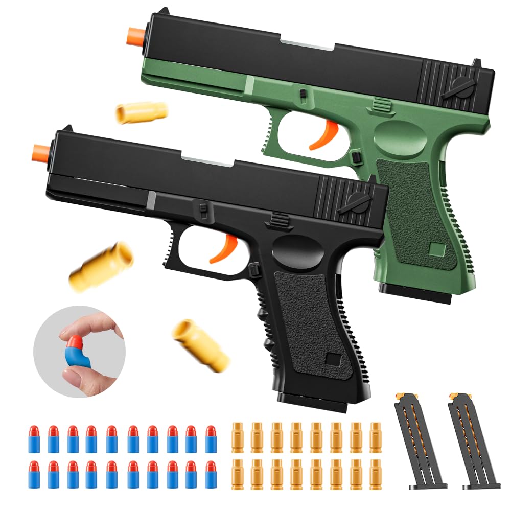 2Pack M1911 EVA Soft Foam Ejection Toy Blaster, Shooting with Foam Darts, Shooting Games, Backyard Fun and Outdoor Games, Education Toy Model for Boys Girls Halloween Christmas Ages 8+ (Black+Green-G)