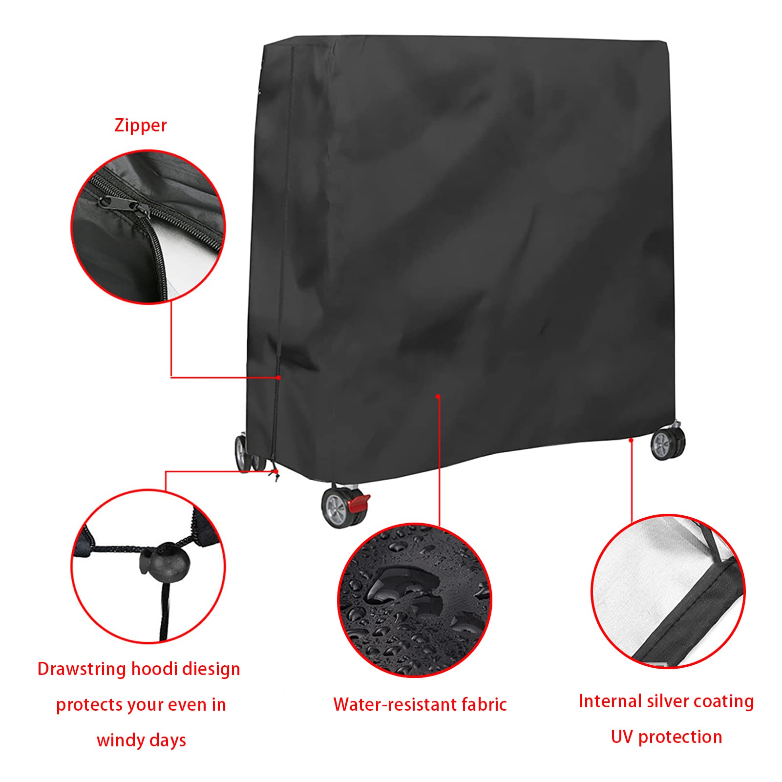 Copertura per tavolo da tennis e ping pong con cerniera e coulisse, 420D Oxford resistente impermeabile per interni ed esterni (185 x 165 x 70 cm) (nero)