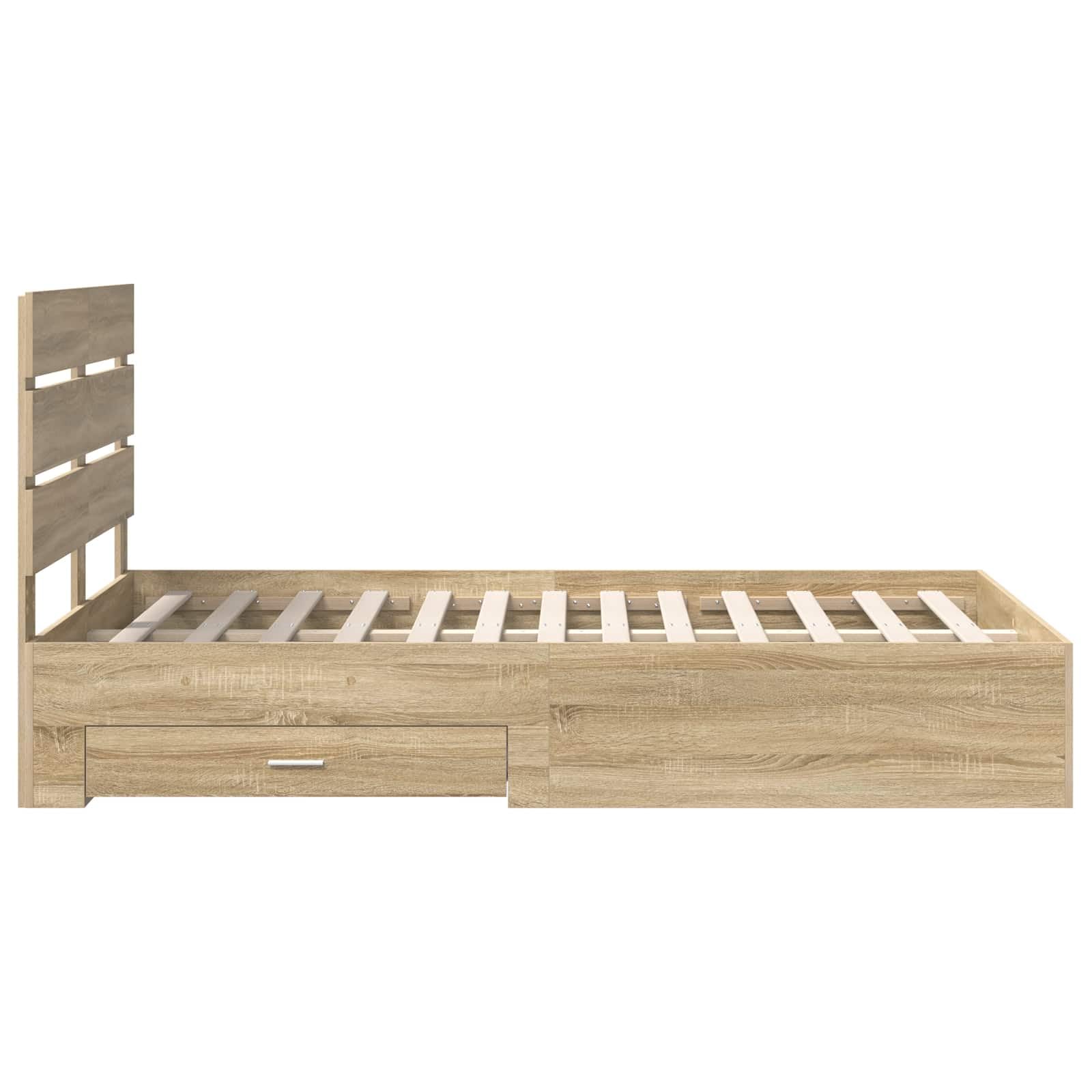 Telaio letto con testiera in rovere Sonoma 120 x 200 cm, in legno di legno, design moderno per camera da letto, cassetti inclusi, telaio durevole