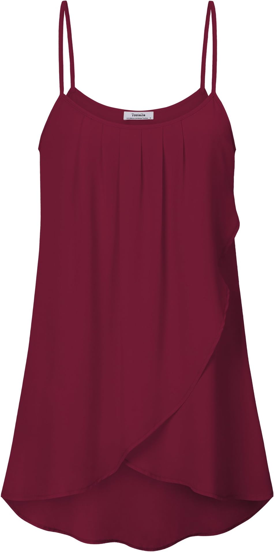 Youtalia Womens Summer Clothes, Cosy Cute Sleeveless Strap Shirring Chiffon Layered Tank Top Cami Blouse,Wine M