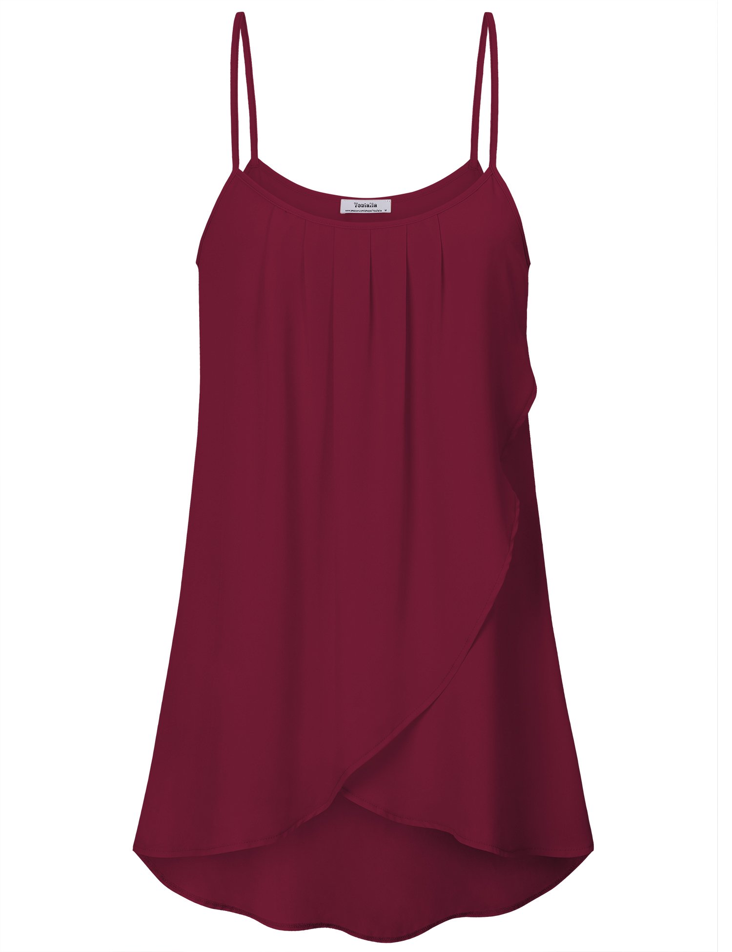 Youtalia Womens Summer Clothes, Cosy Cute Sleeveless Strap Shirring Chiffon Layered Tank Top Cami Blouse,Wine M