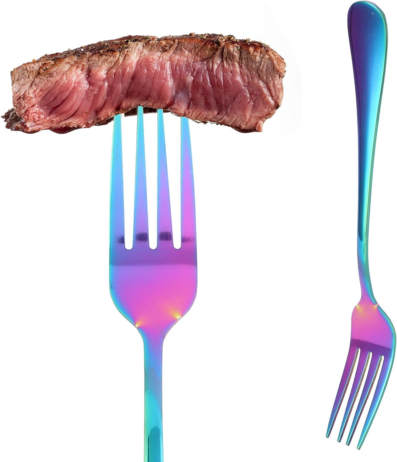 Stainless Steel Dinner Forks, Western Tableware Silverware Forks,Table Forks,Flatware Forks Use Round brink & Mirror Polished, Dishwasher Safe for Home, Kitchen, Restaurant (Rainbow)