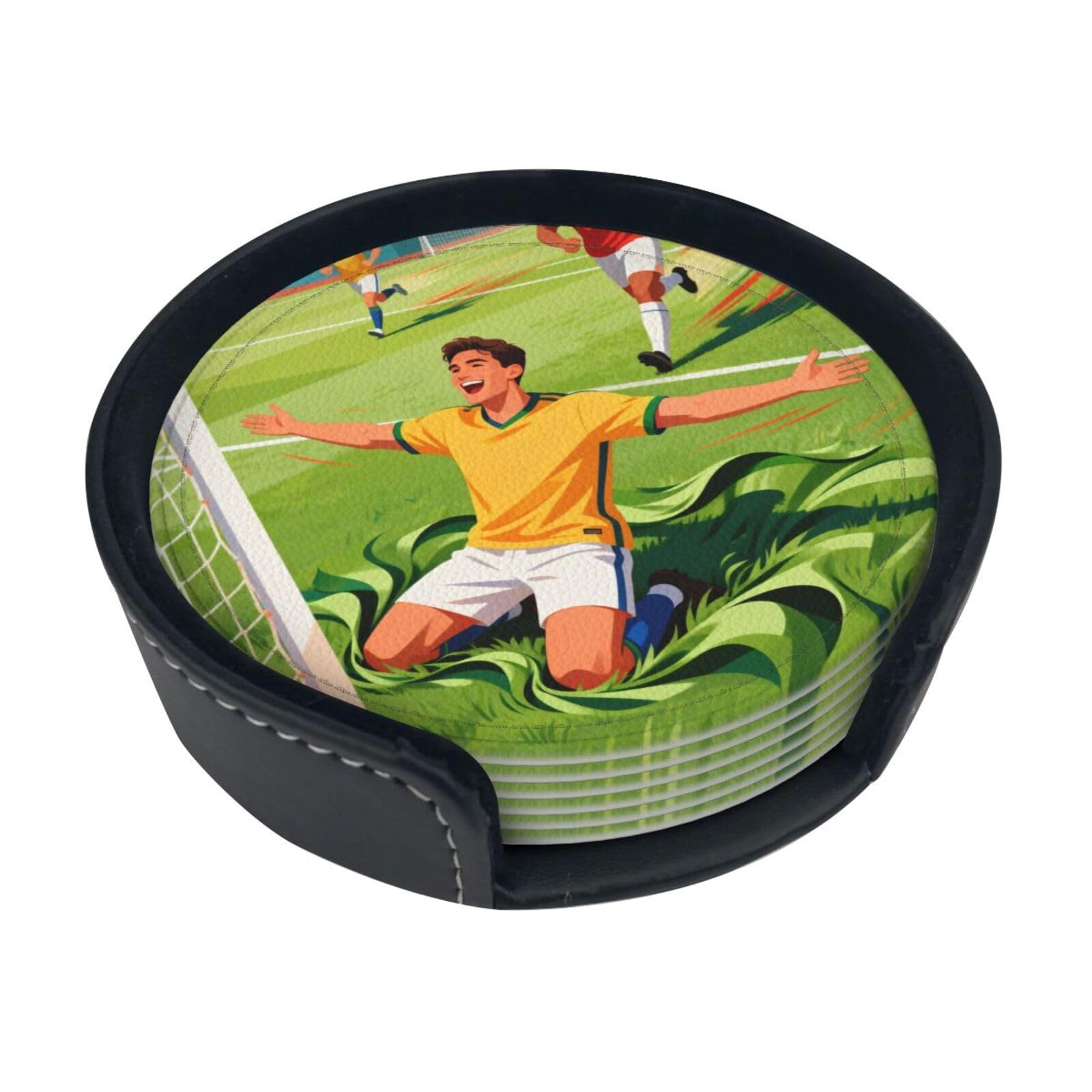 Cntdbu White Knee Slide Celebrate Leather Coasters Set Of 6-Pu Leather Drink Mats For Table, Heat Resistant Round Coasters With Holder