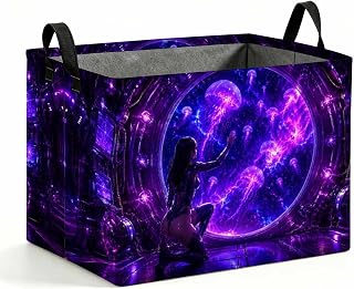 56L Storage Basket Cosmic Jellyfish Laundry Hamper Collapsible with Handles | KDNVS Futuristic Explorer Storage Basket, Clothes Organizer Bin for Bedroom, Bathroom, Laundry Room, Home Decor and Gift