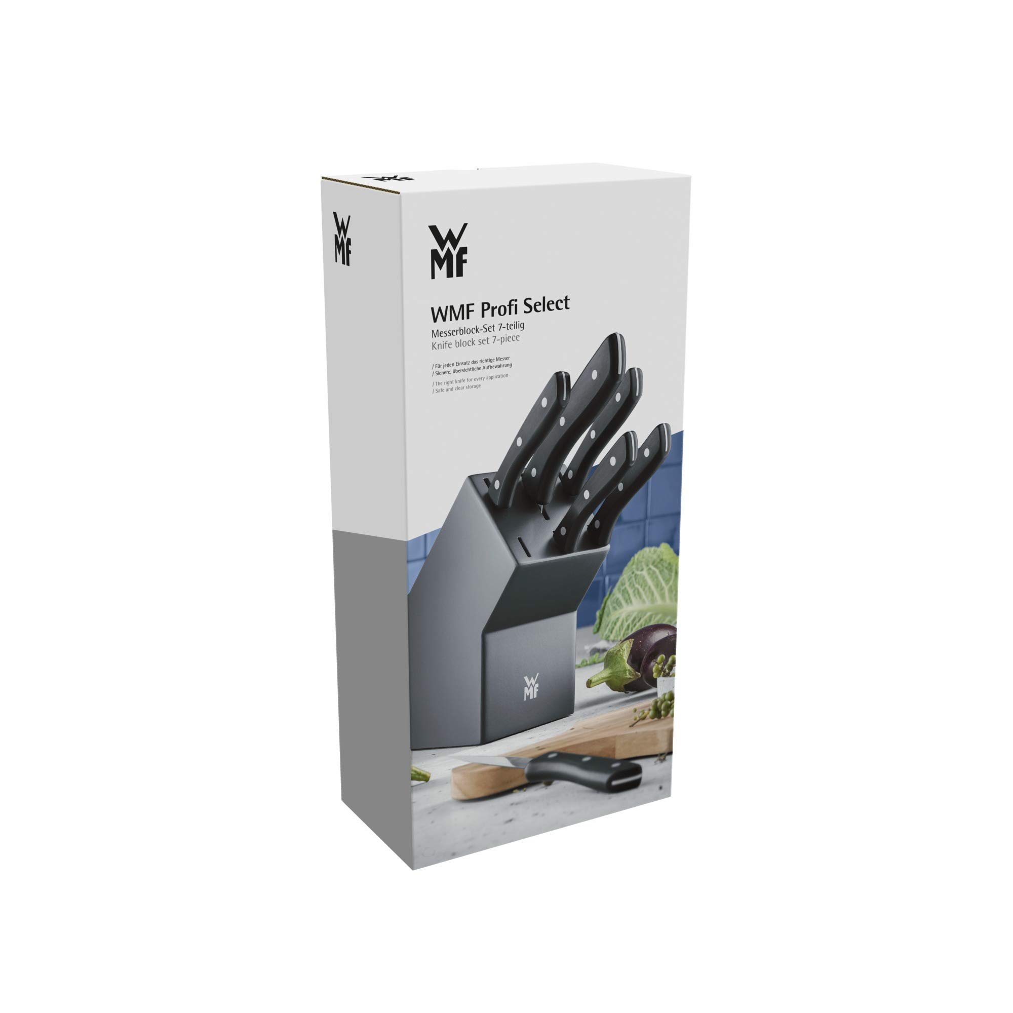 WMF Ceppo portacoltelli con set di coltelli da cucina con portacoltelli, 6 coltelli affilati, blocco in legno laccato, lama speciale in acciaio